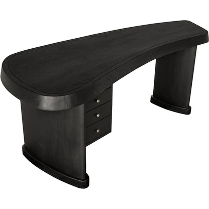 Augustus Desk by Noir in charcoal black. Made from mindi, brass hardware in a unique style.