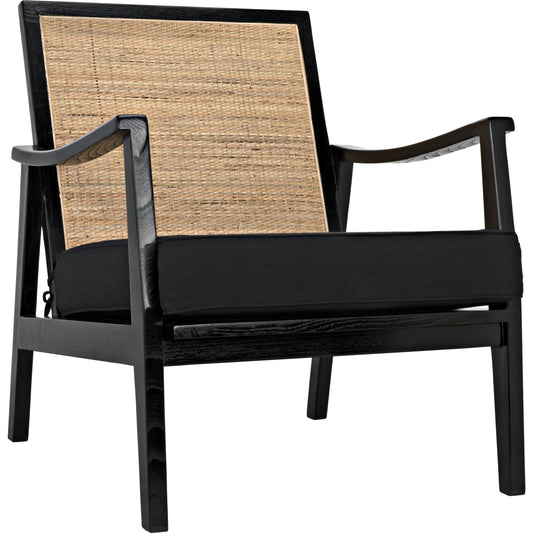 Lichtenstein Chair by Noir in charcoal black. Made from sungkai, peeled rattan in a transitional style.
