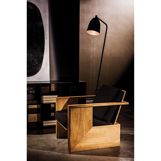 Ungaro Chair by Noir in clear coat gloss teak. Made from teak and black cotton in a modern style.