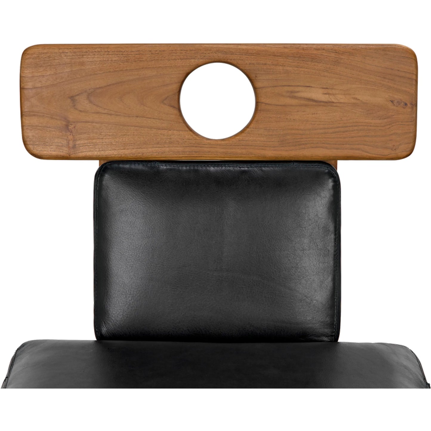 012 SI-1956823 | Closeup | Buraco Dining Chair by Noir in clear coat gloss teak. Made from teak and black leather in a modern style.