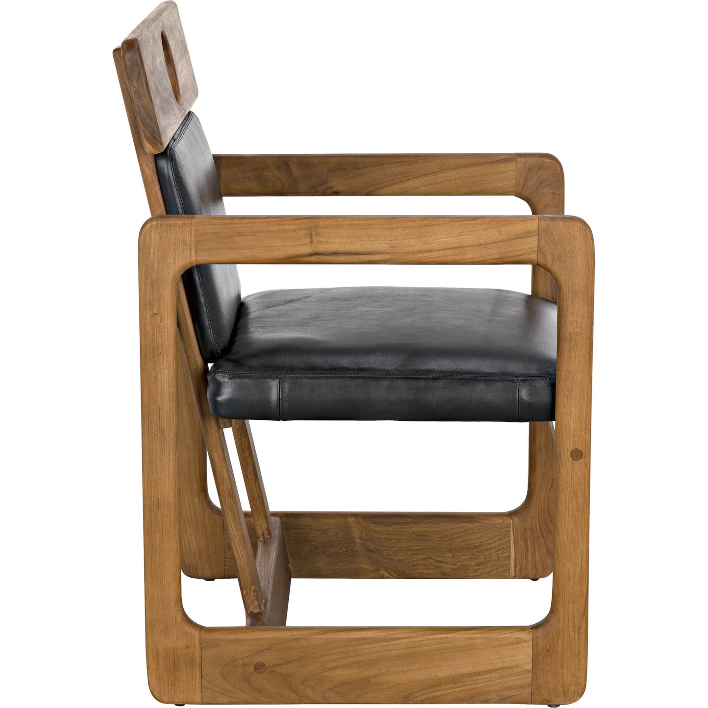 006 SI-1956821 | Additional Silo | Buraco Arm Chair by Noir in clear coat gloss teak. Made from teak and black leather in a modern style.
