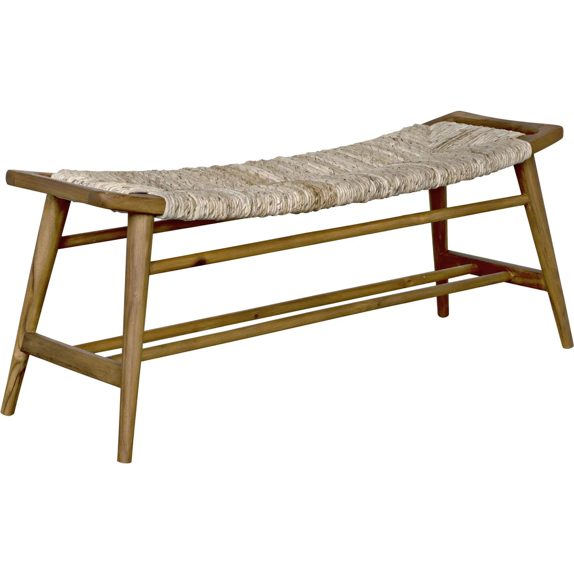Stockholm Bench by Noir in rush seagrass. Made from teak and rush seagrass in a cottage & farmhouse style.
