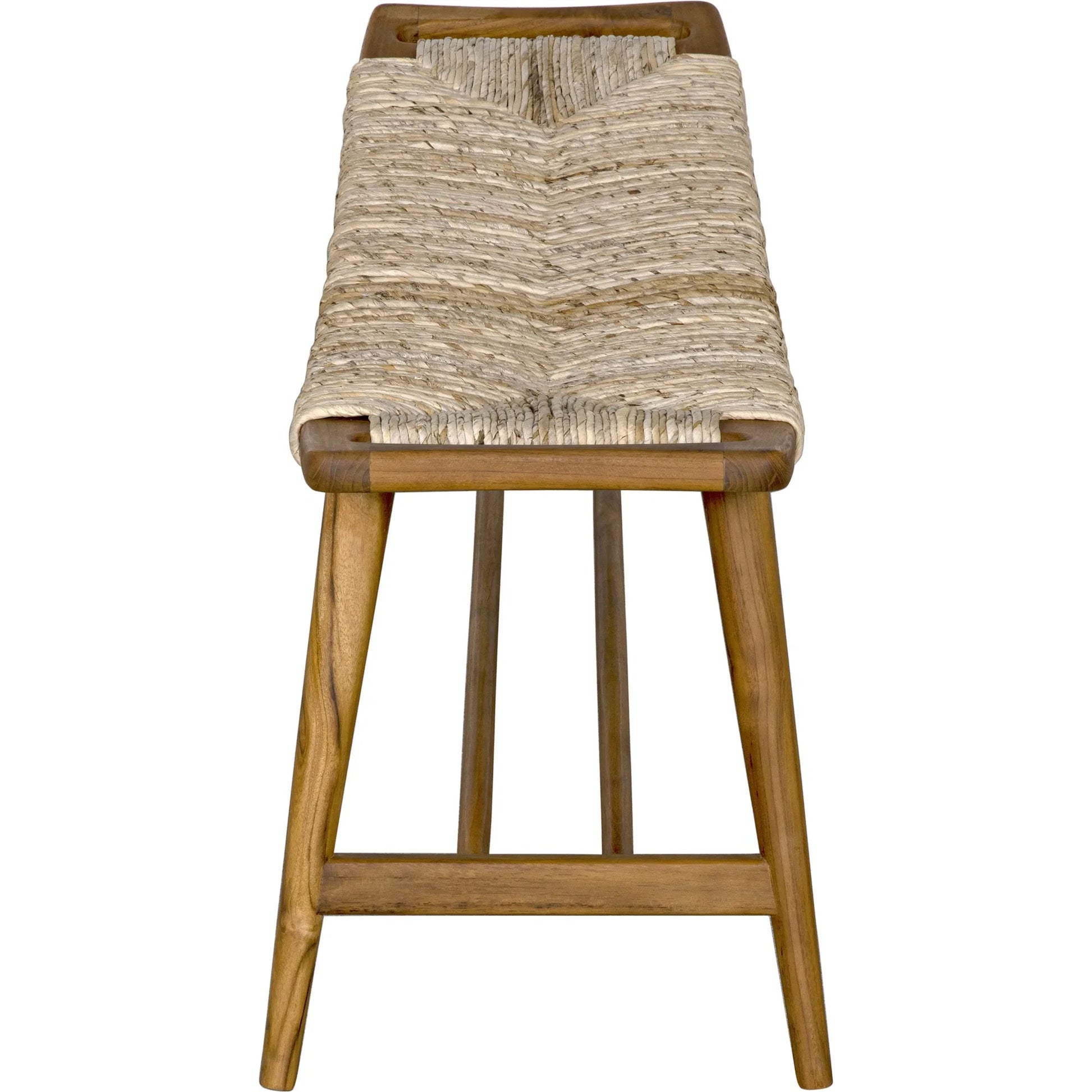 Stockholm Bench by Noir in rush seagrass. Made from teak and rush seagrass in a cottage & farmhouse style.