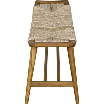 Stockholm Bench by Noir in rush seagrass. Made from teak and rush seagrass in a cottage & farmhouse style.