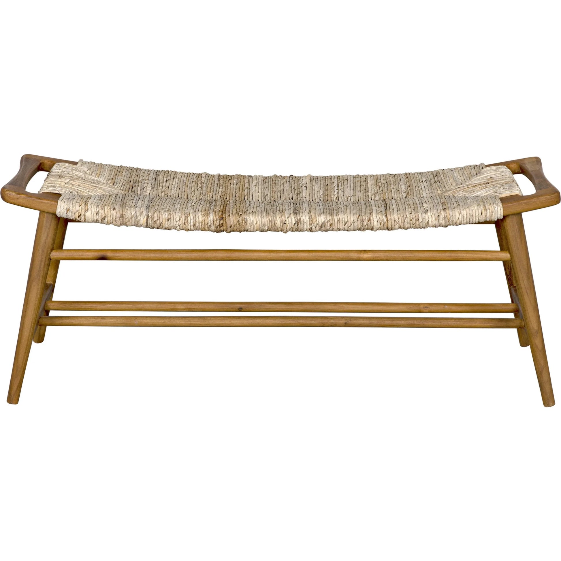 Stockholm Bench by Noir in rush seagrass. Made from teak and rush seagrass in a cottage & farmhouse style.
