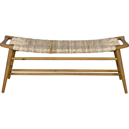 Stockholm Bench by Noir in rush seagrass. Made from teak and rush seagrass in a cottage & farmhouse style.