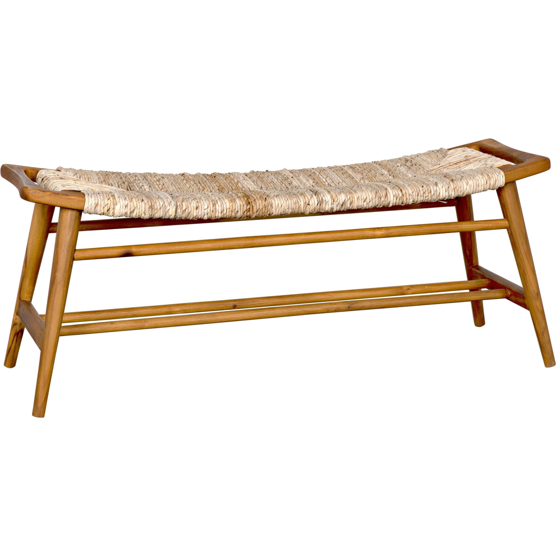 Stockholm Bench by Noir in rush seagrass. Made from teak and rush seagrass in a cottage & farmhouse style.