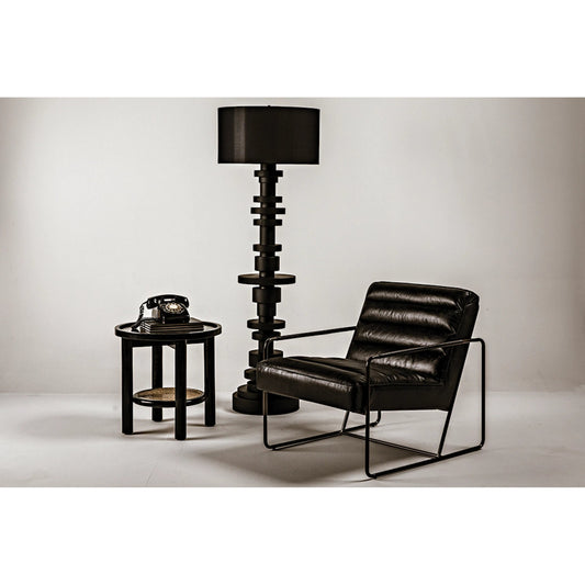 Hide Away Side Table by Noir in charcoal black. Made from sungkai and caning in a modern style.