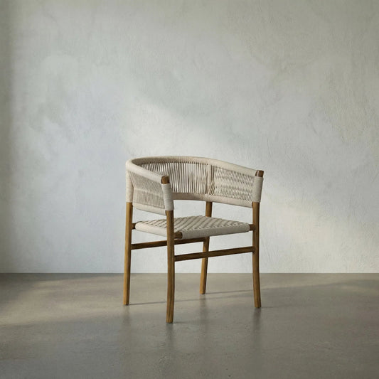 Conrad Chair by Noir in cleart coat flat teak. Made from teak and rope in a cottage & farmhouse style.