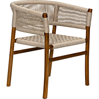 Conrad Chair by Noir in cleart coat flat teak. Made from teak and rope in a cottage & farmhouse style.