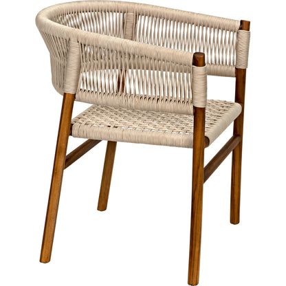 Conrad Chair by Noir in cleart coat flat teak. Made from teak and rope in a cottage & farmhouse style.