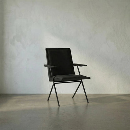 Henderson Chair by Noir in charcoal black. Made from sungkai, industrial steel and fabric in a modern style.