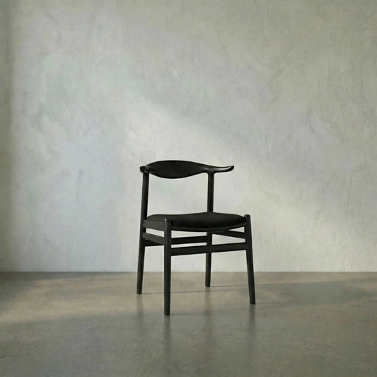 Boone Chair by Noir in charcoal black. Made from sungkai and black cotton in a modern style.