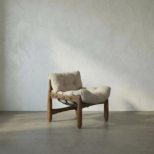 Dante Slipper Chair by Noir in wrangler mushroom and clear coat satin. Made from teak in a modern style.