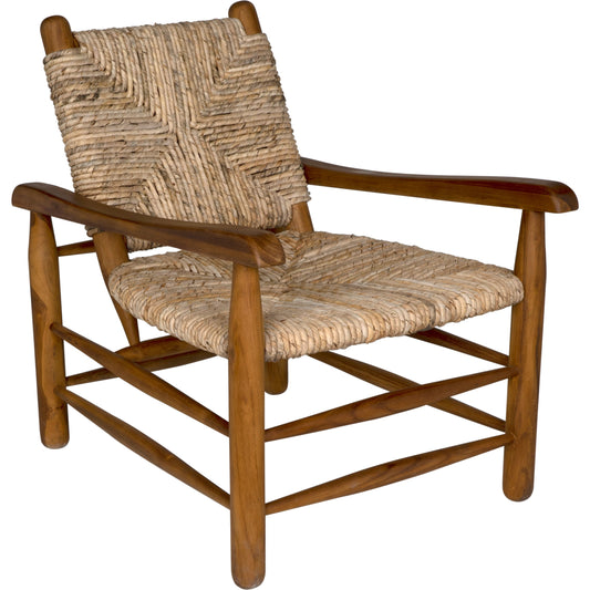Burek Chair by Noir in clear coat flat. Made from teak with rush seat in a coastal style.