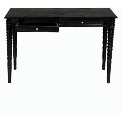 Leonardo Desk by Noir in charcoal black. Made from mindi with brass pulls in a modern style.