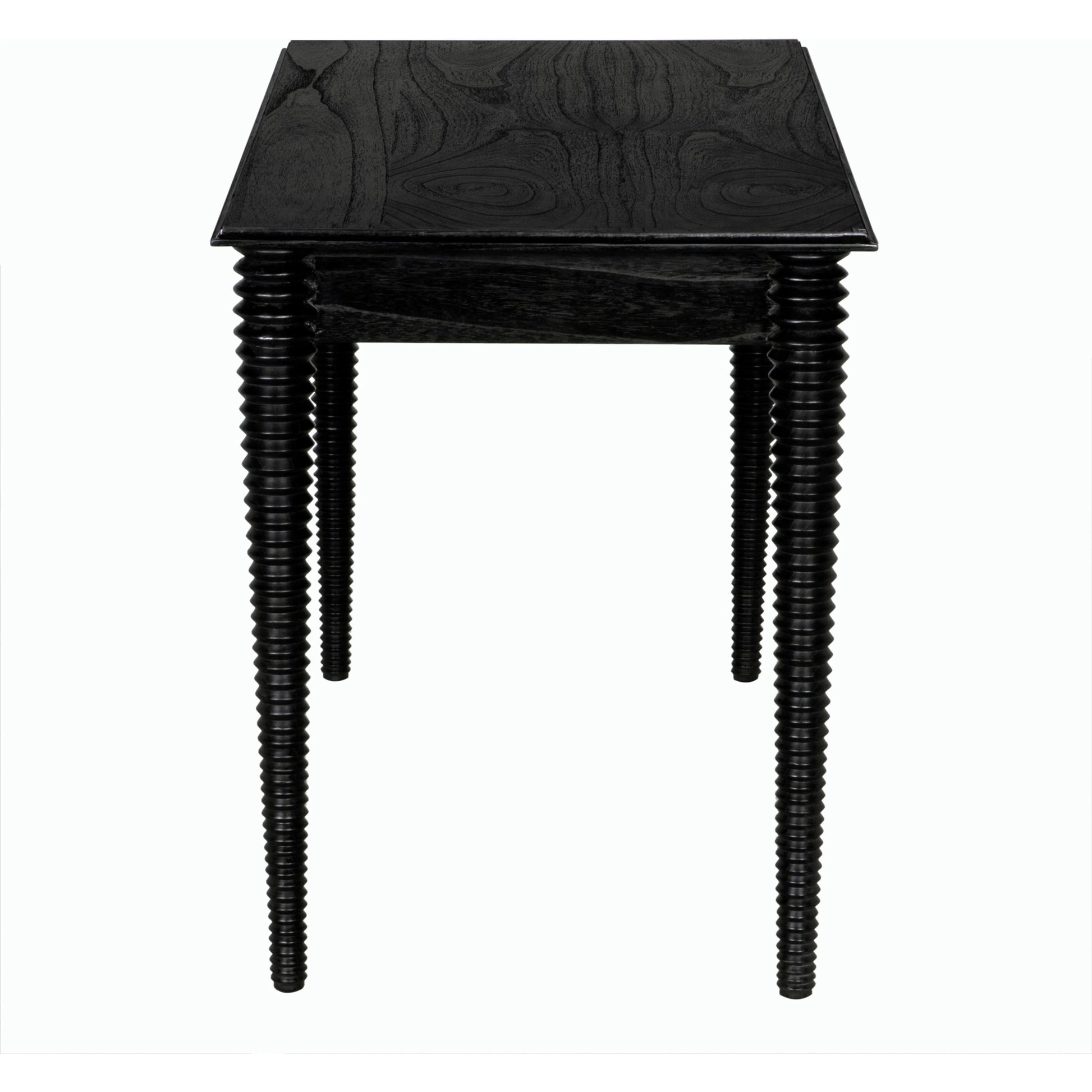 Leonardo Desk by Noir in charcoal black. Made from mindi with brass pulls in a modern style.