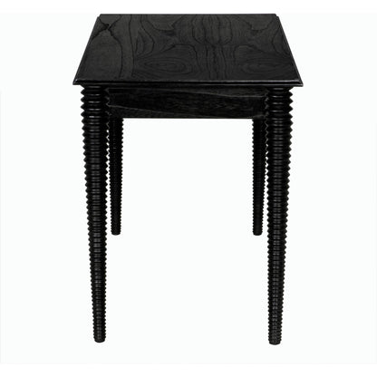 Leonardo Desk by Noir in charcoal black. Made from mindi with brass pulls in a modern style.
