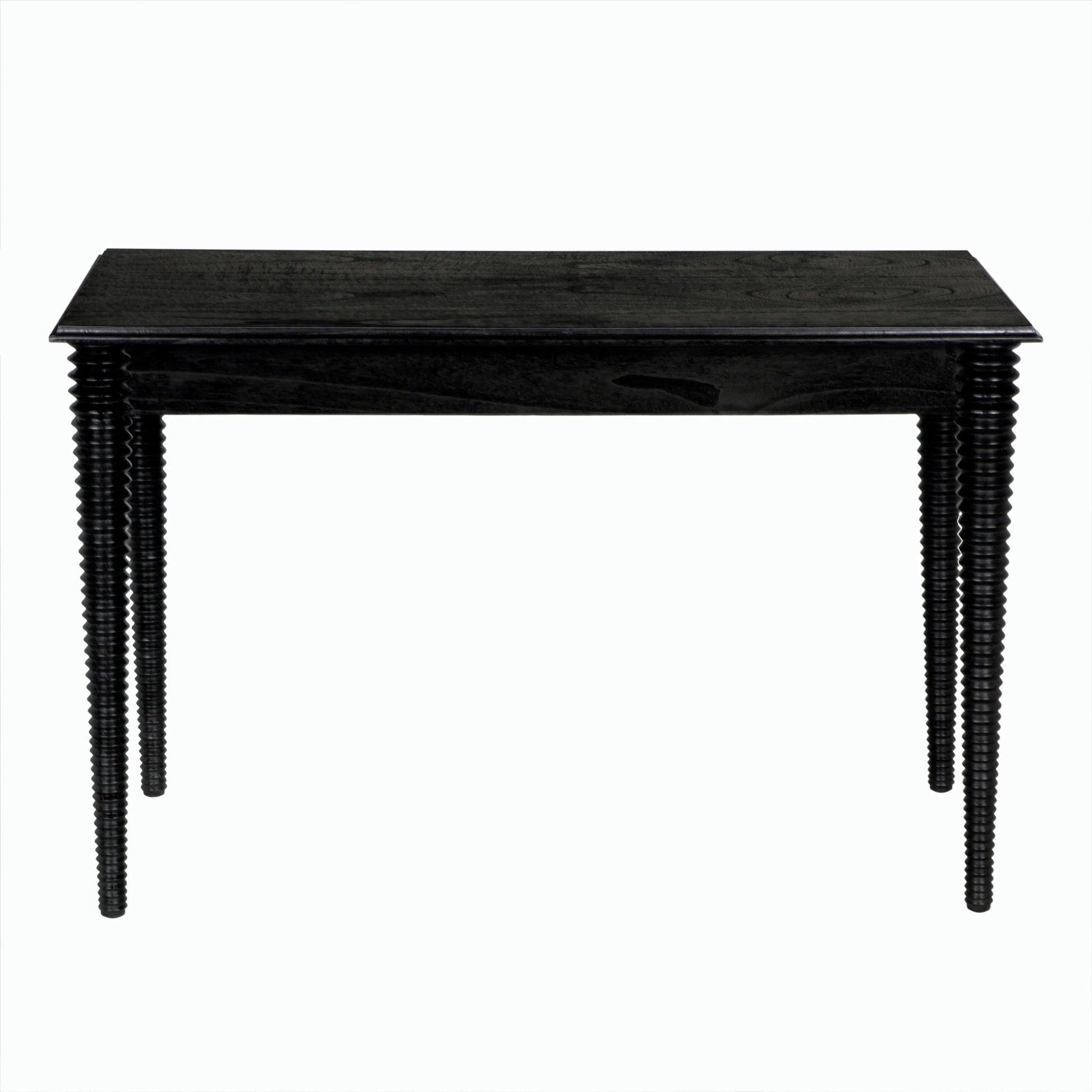 Leonardo Desk by Noir in charcoal black. Made from mindi with brass pulls in a modern style.
