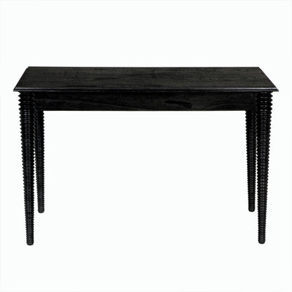 Leonardo Desk by Noir in charcoal black. Made from mindi with brass pulls in a modern style.