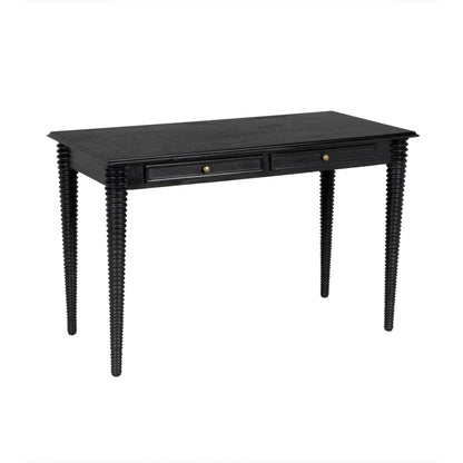 Leonardo Desk by Noir in charcoal black. Made from mindi with brass pulls in a modern style.