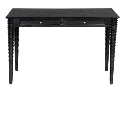Leonardo Desk by Noir in charcoal black. Made from mindi with brass pulls in a modern style.