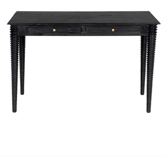 001 SI-2130205 | Primary Silo | Leonardo Desk by Noir in charcoal black. Made from mindi with brass pulls in a modern style.