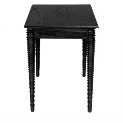 Leonardo Desk by Noir in charcoal black. Made from mindi with brass pulls in a modern style.