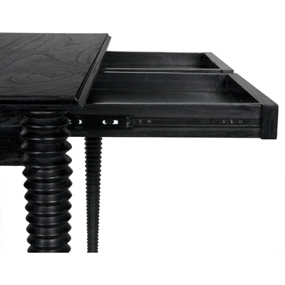 Leonardo Desk by Noir in charcoal black. Made from mindi with brass pulls in a modern style.