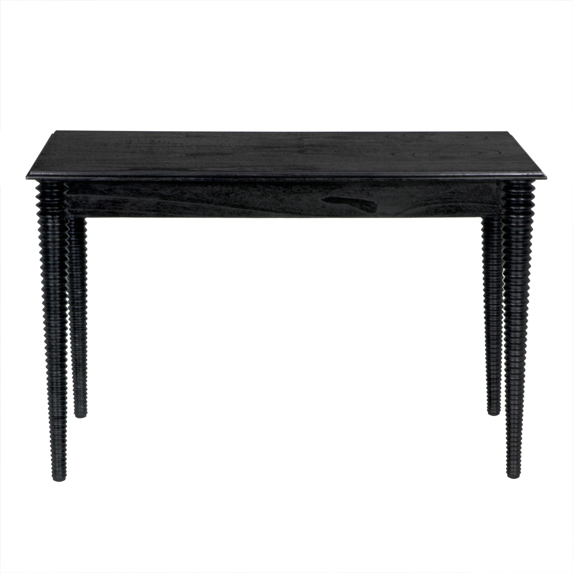 Leonardo Desk by Noir in charcoal black. Made from mindi with brass pulls in a modern style.