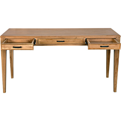 Ambrose Desk by Noir in bleached teak. Made from teak with brass pulls in a cottage & farmhouse style.