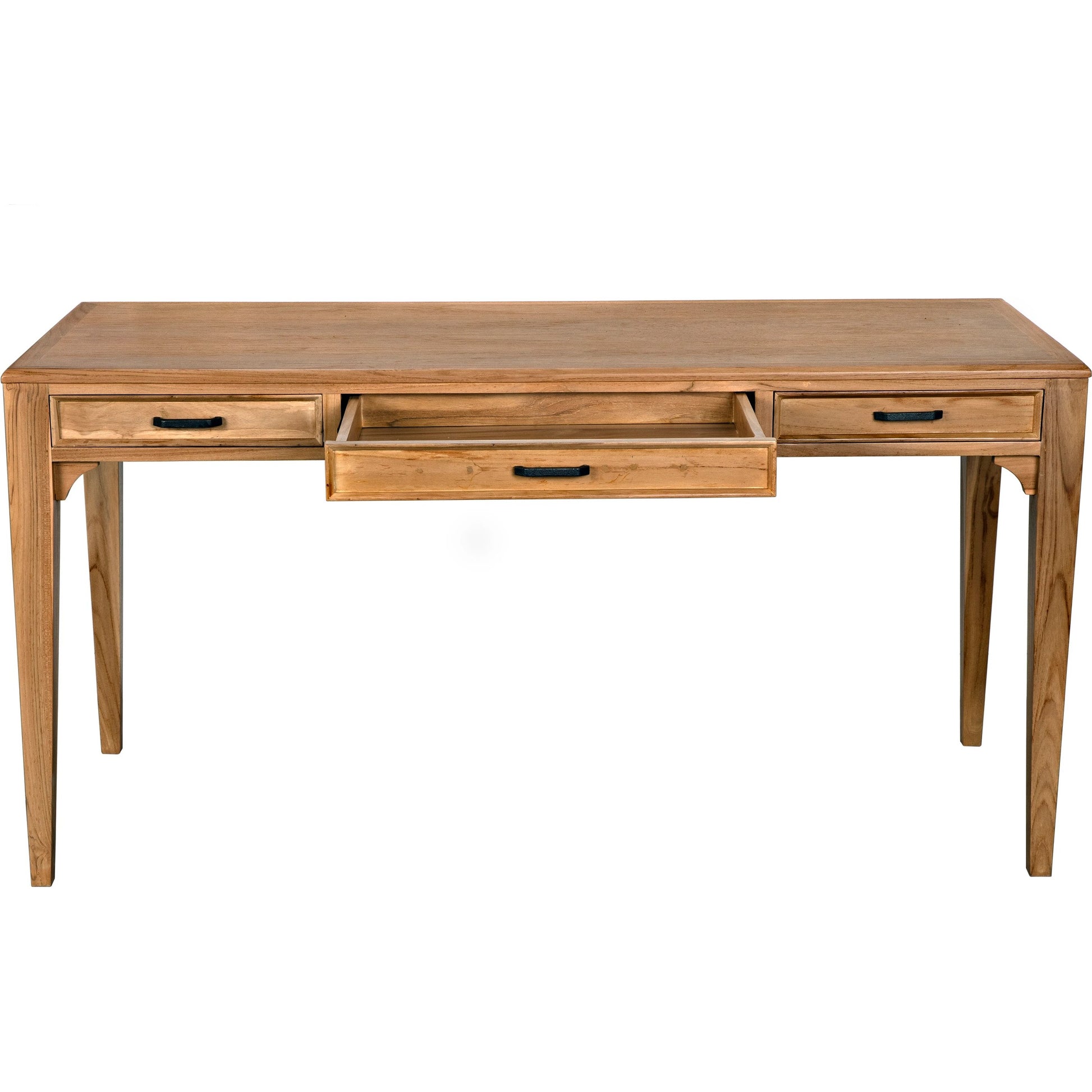 Ambrose Desk by Noir in bleached teak. Made from teak with brass pulls in a cottage & farmhouse style.