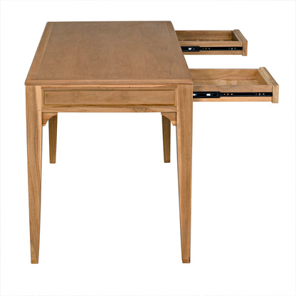 Ambrose Desk by Noir in bleached teak. Made from teak with brass pulls in a cottage & farmhouse style.