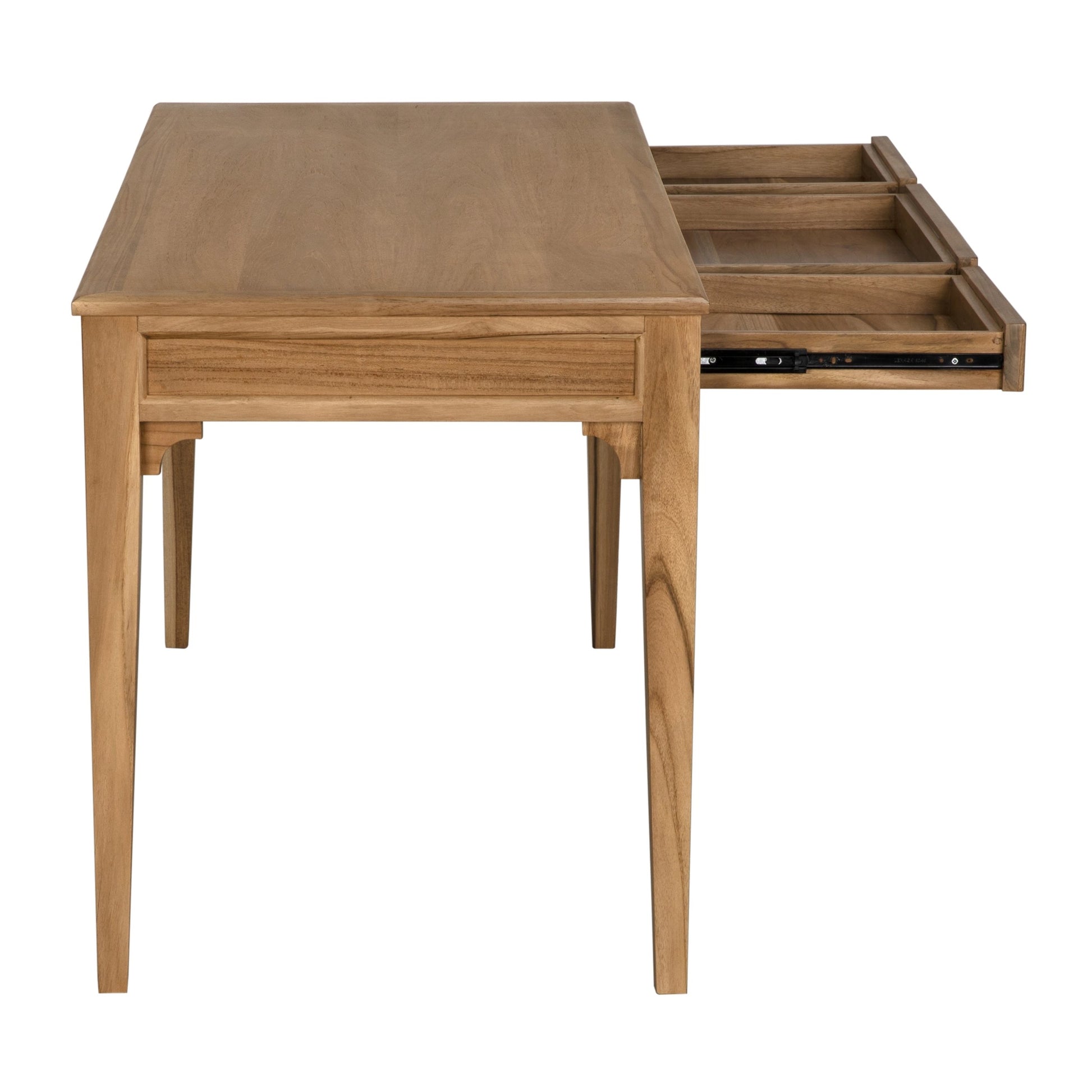 Ambrose Desk by Noir in bleached teak. Made from teak with brass pulls in a cottage & farmhouse style.
