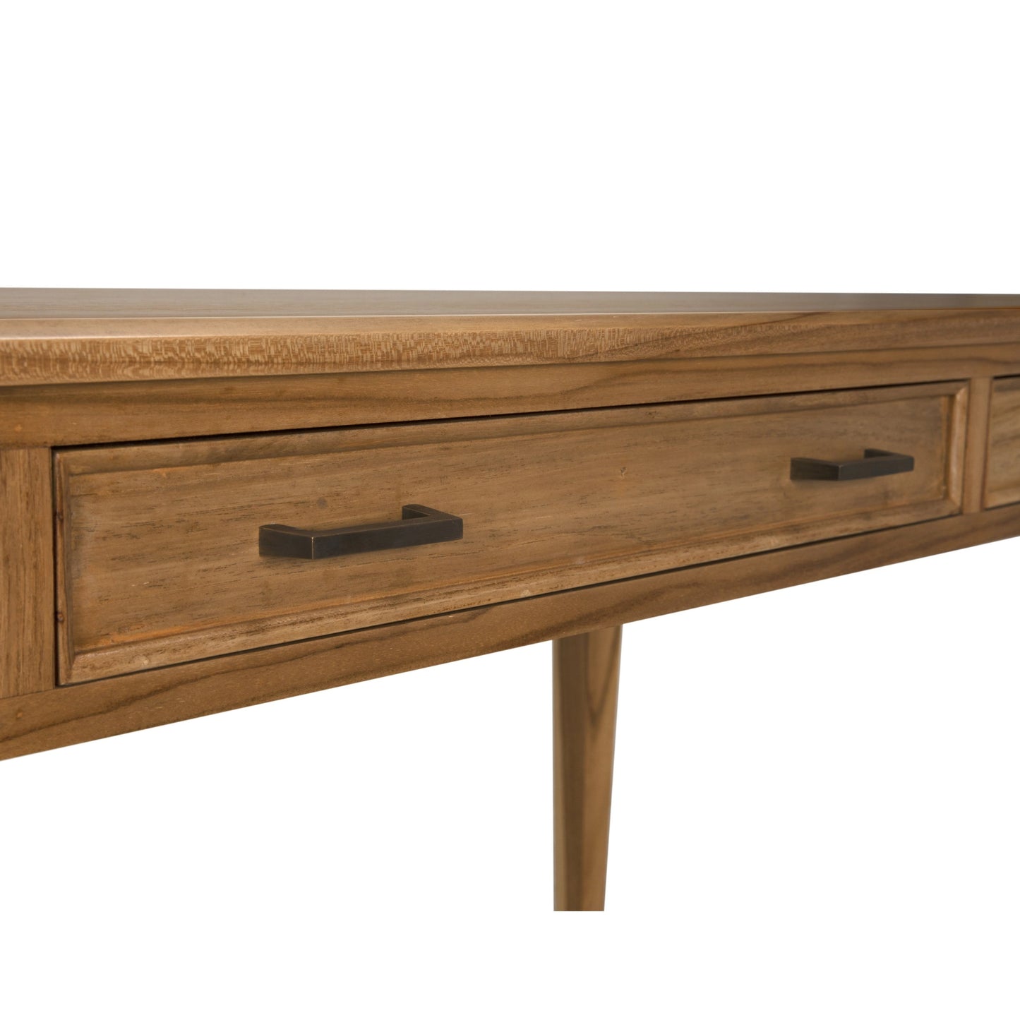 009 SI-2130189 | Closeup | Ambrose Desk by Noir in bleached teak. Made from teak with brass pulls in a cottage & farmhouse style.