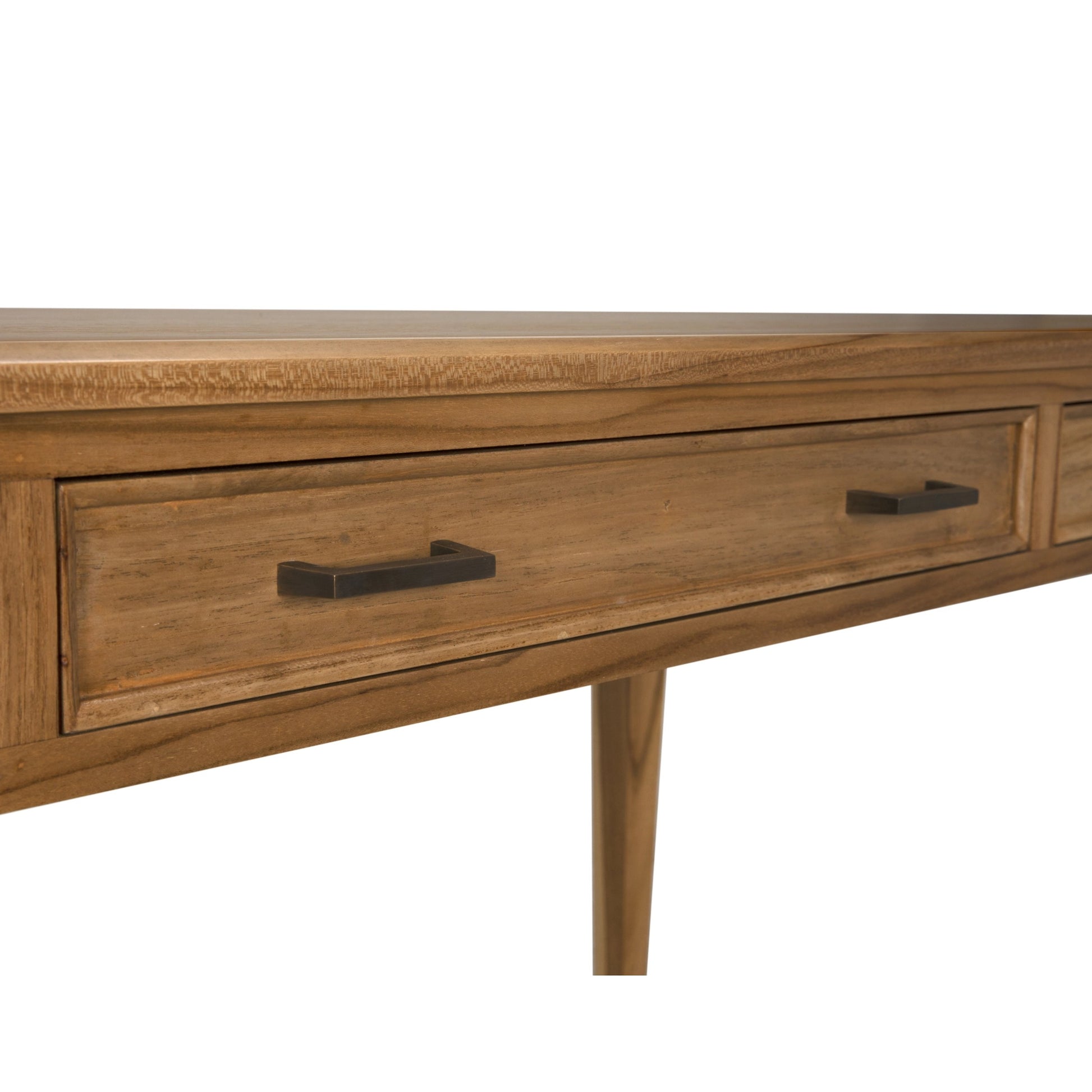 Ambrose Desk by Noir in bleached teak. Made from teak with brass pulls in a cottage & farmhouse style.