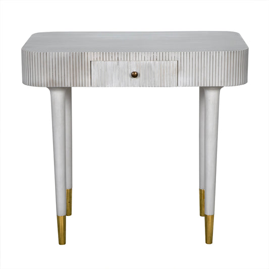 Celine Desk/Side Table by Noir in white wash. Made from mahogany, veneer with brass pulls in a modern style.