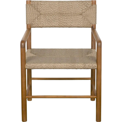 Franco Arm Chair by Noir in natural and clear coat flat. Made from teak and synthetic seagrass in a cottage & farmhouse style.