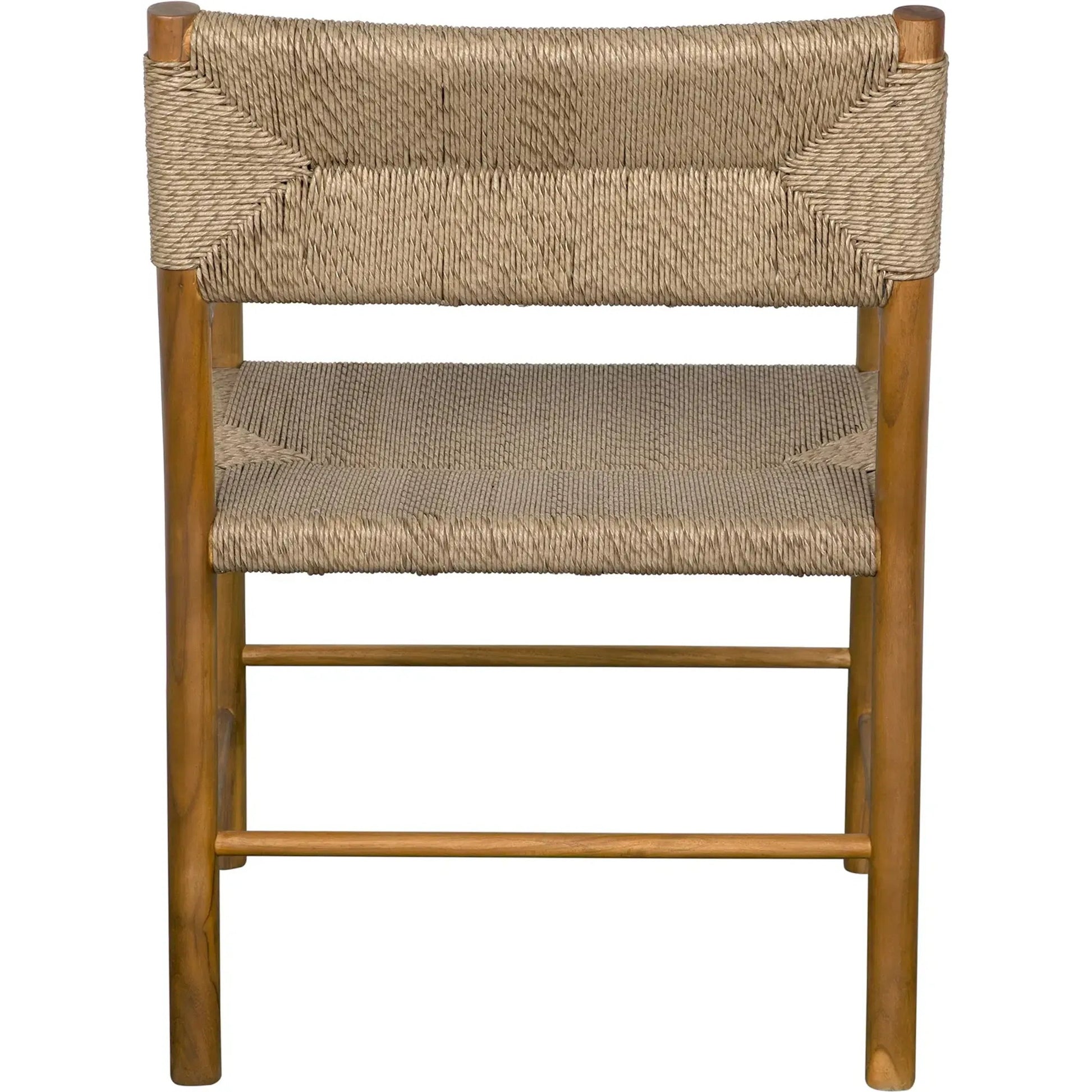 Franco Arm Chair by Noir in natural and clear coat flat. Made from teak and synthetic seagrass in a cottage & farmhouse style.