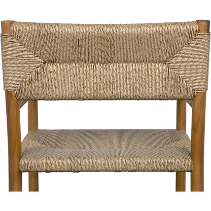 Franco Arm Chair by Noir in natural and clear coat flat. Made from teak and synthetic seagrass in a cottage & farmhouse style.