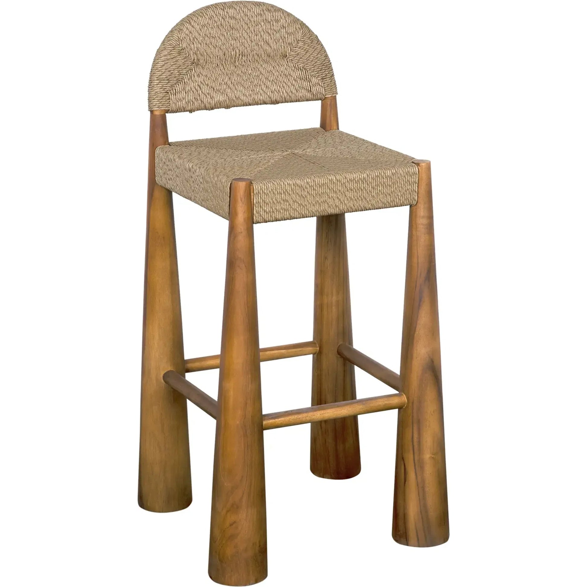 Laredo Bar Stool by Noir in clear coat flat. Made from teak and synthetic seagrass in a modern style.