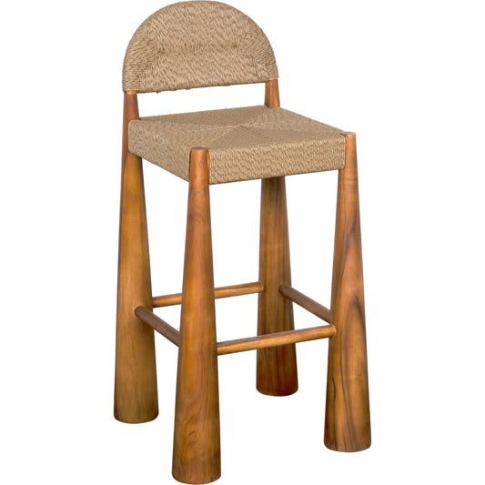 001 SI-2137029 | Primary Silo | Laredo Bar Stool by Noir in clear coat flat. Made from teak and synthetic seagrass in a modern style.
