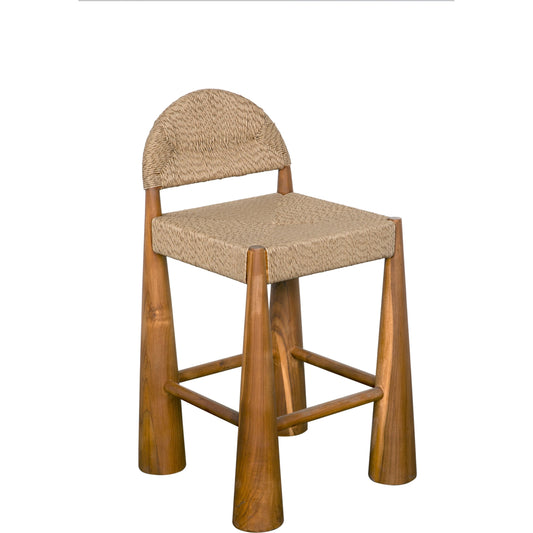 Laredo Counter Stool by Noir in clear coat flat. Made from teak and synthetic seagrass in a modern style.