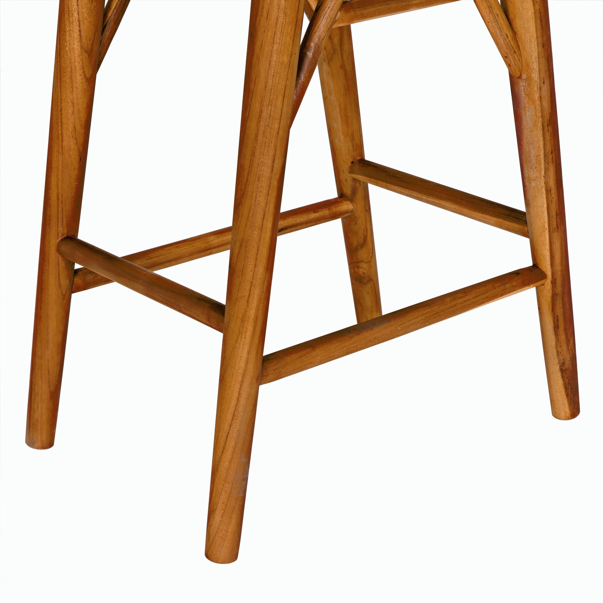 Murphy Counter Stool by Noir in clear coat flat. Made from teak and caning in a cottage & farmhouse style.