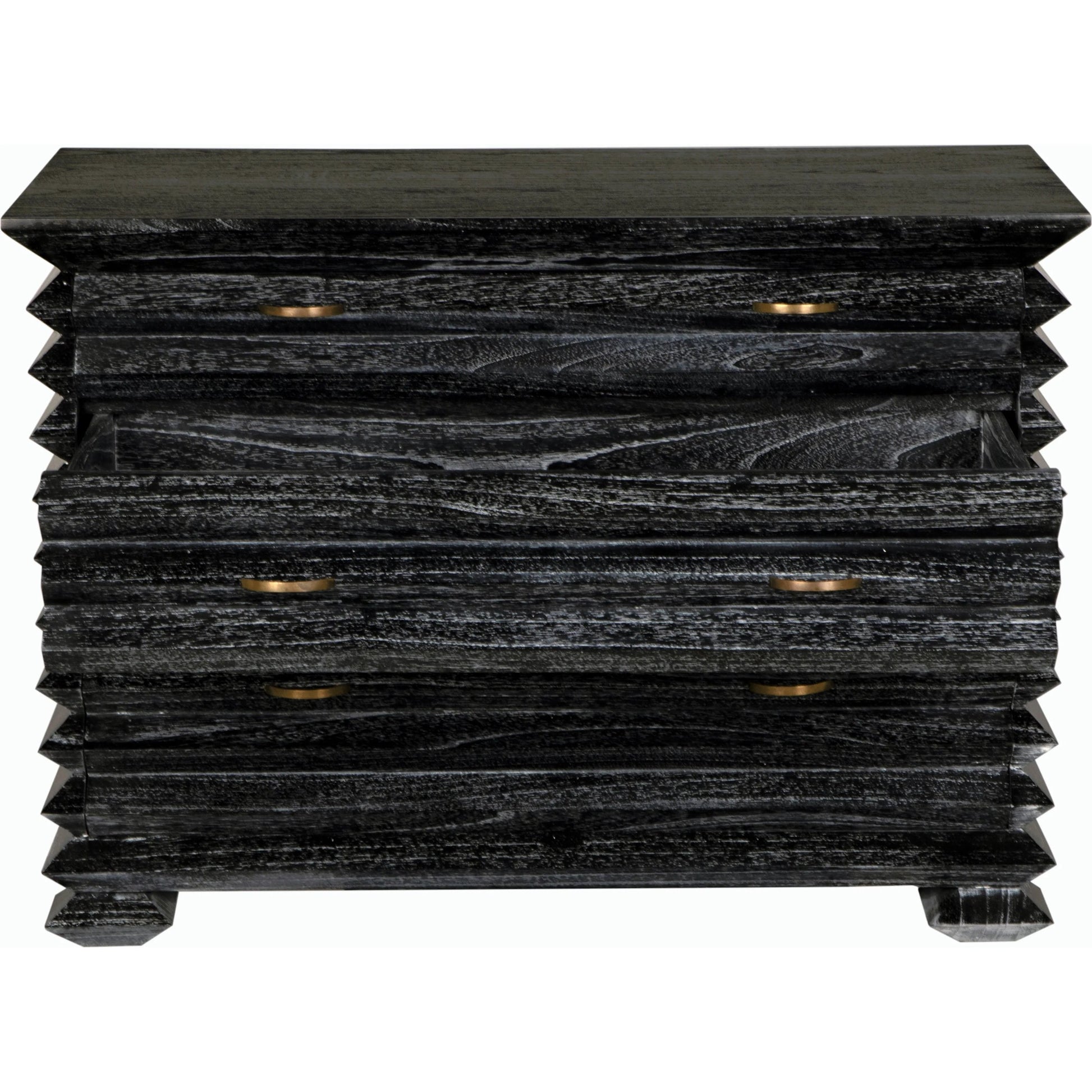 Tiago Chest by Noir in cinder black. Made from mindi and brass hardware in a modern style.