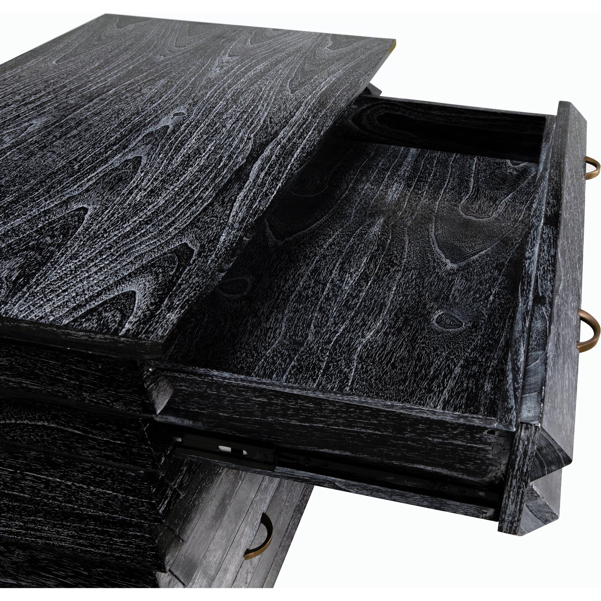 Tiago Chest by Noir in cinder black. Made from mindi and brass hardware in a modern style.