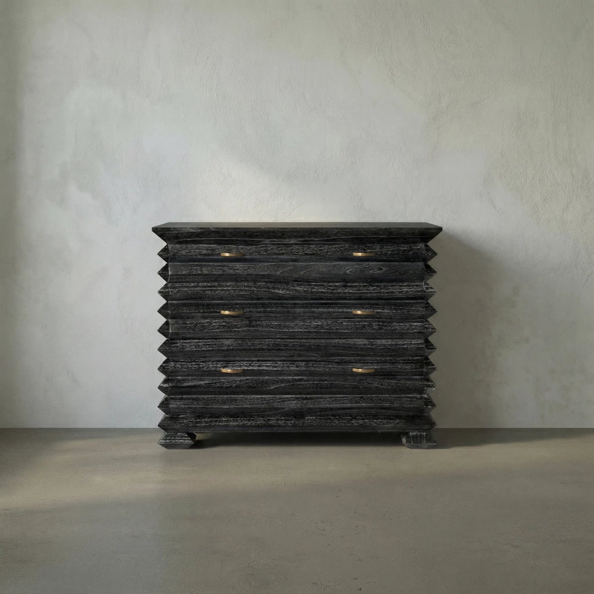 Tiago Chest by Noir in cinder black. Made from mindi and brass hardware in a modern style.