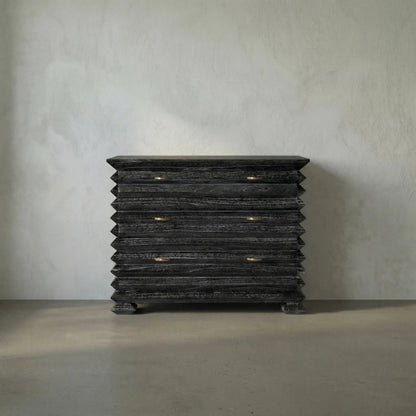 Tiago Chest by Noir in cinder black. Made from mindi and brass hardware in a modern style.