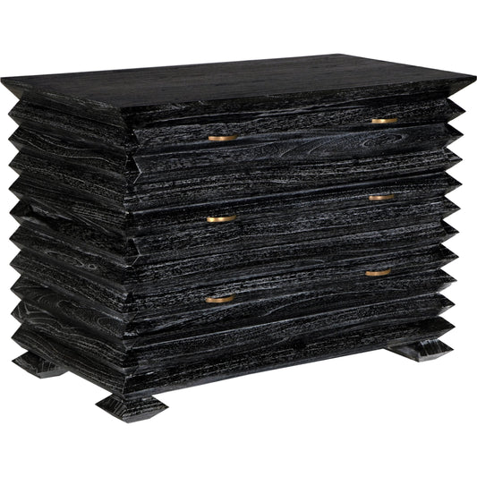 Tiago Chest by Noir in cinder black. Made from mindi and brass hardware in a modern style.