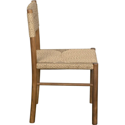 Franco Side Chair by Noir in natural and clear coat flat. Made from teak and synthetic seagrass in a cottage & farmhouse style.